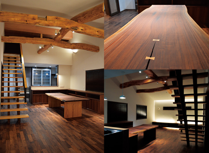 梁の見えるリビング／注文住宅